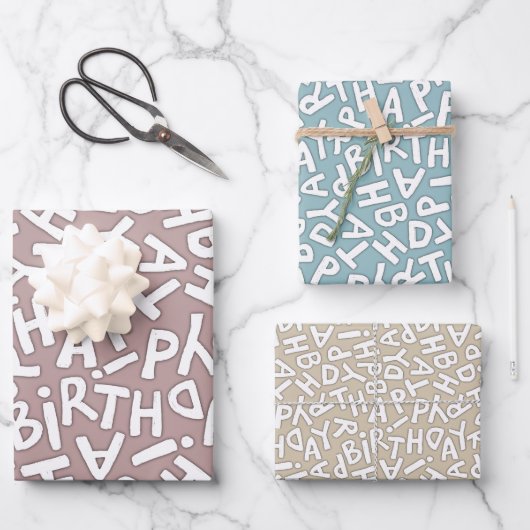 Fun Bold Happy Geburtstagsfeier Geschenkpapier Set (Vorderseite)