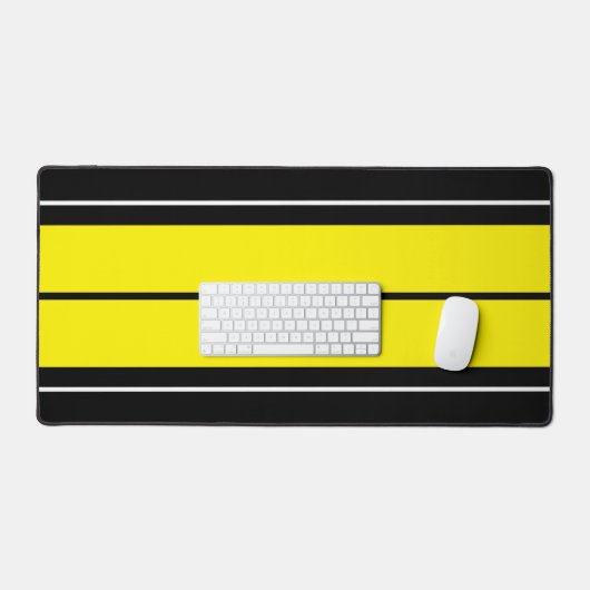 Fun Bold Hellgelbe Schwarz-weiße Rennstreifen Schreibtischunterlage (Tastatur & Maus)
