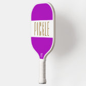 Fun Bold Magenta Pink White PICKLE Streifen Text Pickleball Schläger (Links)