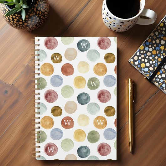 Fun Bold Modern Watercolor Polka Dot Monogram Planer