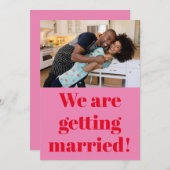 Fun Bold Moderne Rosa und Rotes Foto Hochzeit Save The Date (Vorne/Hinten)