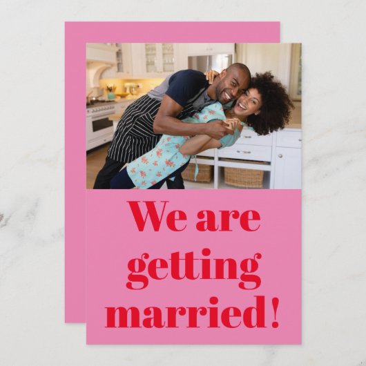 Fun Bold Moderne Rosa und Rotes Foto Hochzeit Save The Date (Vorne/Hinten)