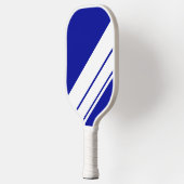 Fun Bold Navy Blue White Diagonal Racing Streifen Pickleball Schläger (Links)