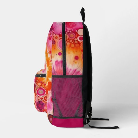 Fun Bold Orange Hot Pink Batik Circles Art Pattern Bedruckter Rucksack (Rechts)