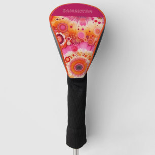 Fun Bold Orange Hot Pink Batik Circles Art Pattern Golf Headcover