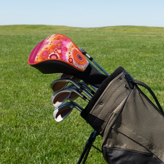 Fun Bold Orange Hot Pink Batik Circles Art Pattern Golf Headcover (In SItu)