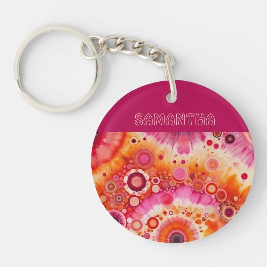 Fun Bold Orange Hot Pink Batik Circles Art Pattern Schlüsselanhänger (Vorderseite)