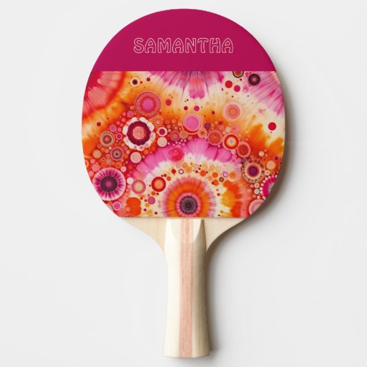 Fun Bold Orange Hot Pink Batik Circles Art Pattern Tischtennis Schläger (Vorderseite)