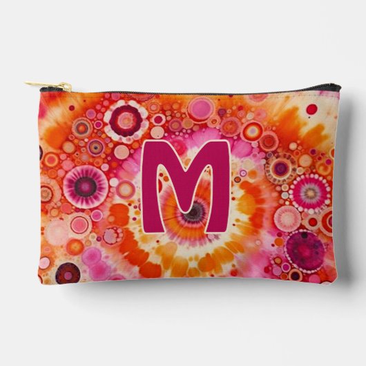 Fun Bold Orange Hot Pink Batik Circles Art Pattern Zubehörtasche (Vorderseite)