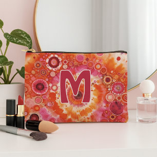 Fun Bold Orange Hot Pink Batik Circles Art Pattern Zubehörtasche