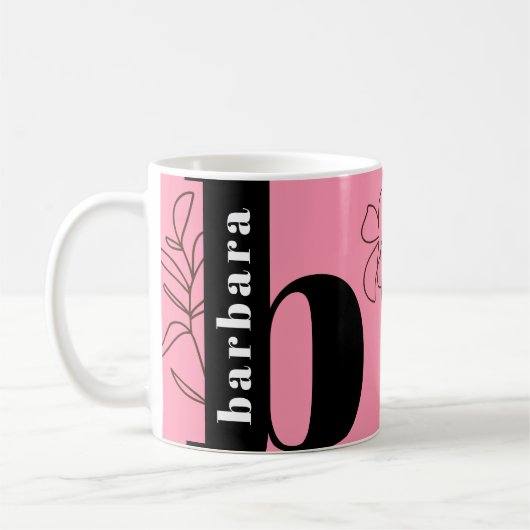 Fun Bold Typografy Monogram Line Art Pink Kaffee Kaffeetasse (Links)