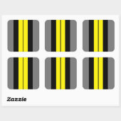 Fun Bold Vivid Yellow Black Gray Racing Stripes Quadratischer Aufkleber (Blatt)