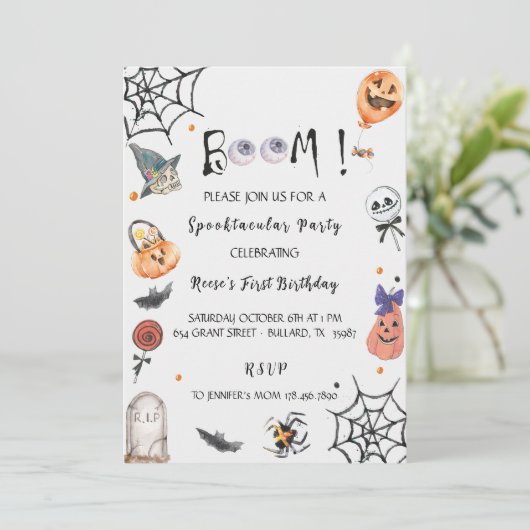 Fun Boo! Spooktacular Halloween birthday Einladung (Stehend Vorderseite)