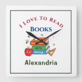 Fun Books I Liebe zum Lesen von Kindern Quadratische Wanduhr (Vorderseite)