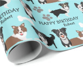 Fun Border Collie Dog Bilder Geburtstag Geschenkpapier (Rolleneckpunkt)