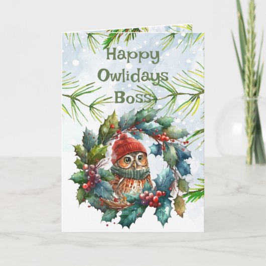 Fun Boss Christmas Owl Tierwelt Natur Karte (Vorderseite)