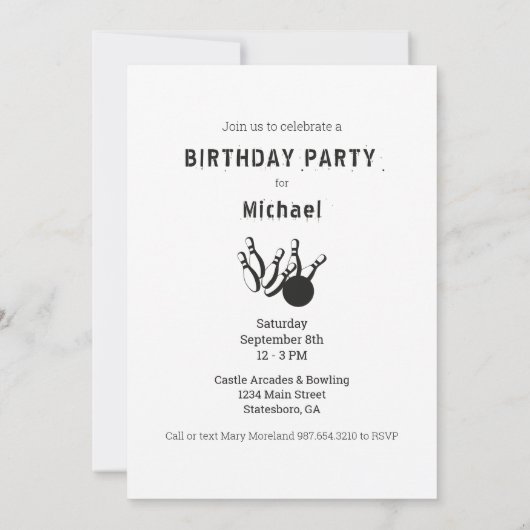 Fun Bowling Birthday Party Charaktere Einladung (Rückseite)