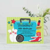 Fun Bowling Boys Birthday Party Invitations Einladung (Stehend Vorderseite)