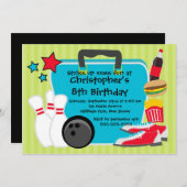 Fun Bowling Boys Birthday Party Invitations Einladung (Vorne/Hinten)