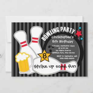 Fun Bowling Boys Birthday Party Invitations Einladung