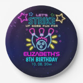 Fun Bowling Neon  Birthday Girl Pappteller (Vorderseite)