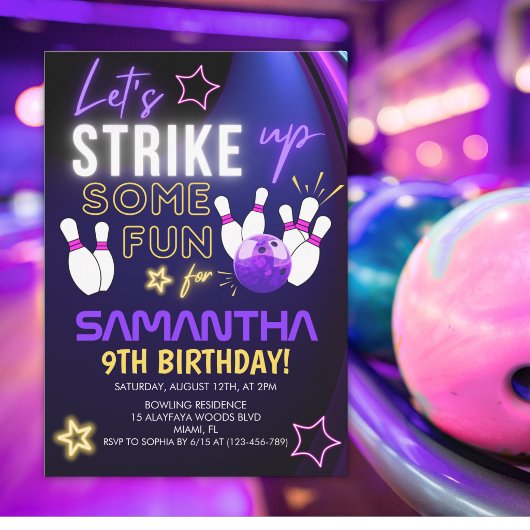 Fun Bowling party Design for Girls Einladung