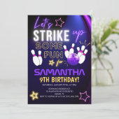 Fun Bowling party Design for Girls Einladung (Stehend Vorderseite)