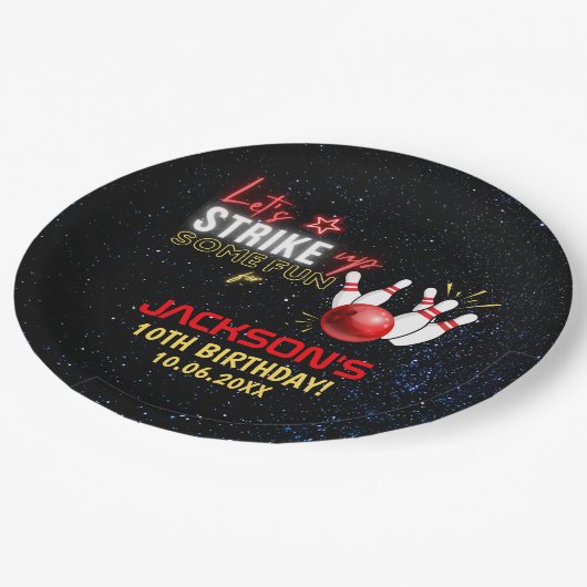 Fun Bowling party for Kids Pappteller (Schrägansicht)