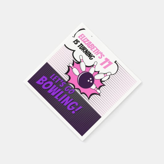 Fun Bowling-Style Birthday Girls Serviette (Ecke)