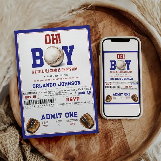 Fun Boy Baseball Baby Shower | Custom Sports Party Einladung