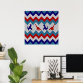 Fun Boys Dinosaurs Red Blue Chevron Pattern Poster (Heimbüro)