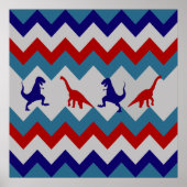 Fun Boys Dinosaurs Red Blue Chevron Pattern Poster (Vorne)