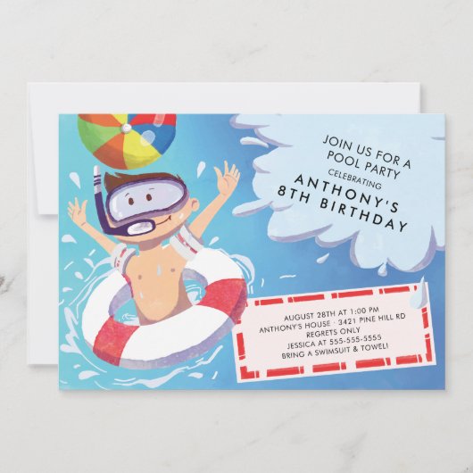 Fun Boys Pool Party Einladung (Vorderseite)