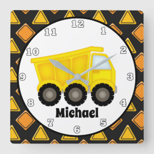 Fun boys room construction dump truck clock quadratische wanduhr