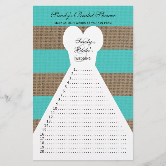 Fun Brautparty Word Games Türkis (Vorderseite)