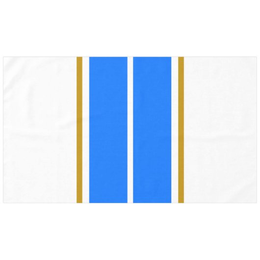 Fun breiter blauer 70er Racing Streifen auf Weiß Tischdecke (Vorderseite (Horizontal))