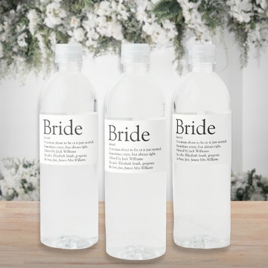 Fun Bride Definition Brautparty Hochzeit Wasserflaschenetikett