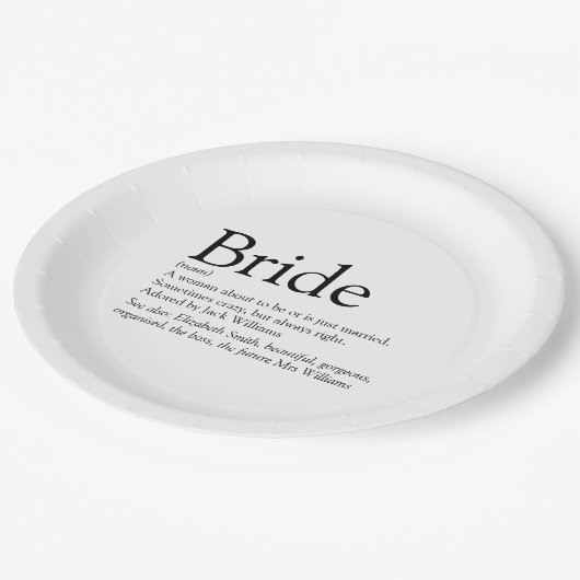 Fun Bride Definition Brautparty Modernes Pappteller (Schrägansicht)