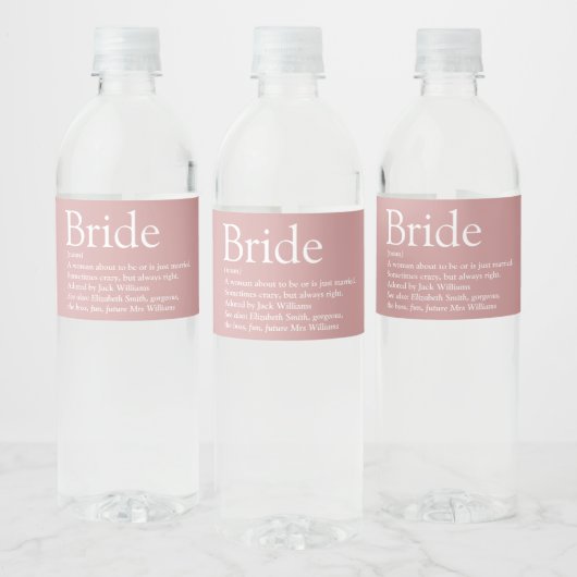 Fun Bride Definition Brautparty Rosa Hochzeit Wasserflaschenetikett (Flaschen)