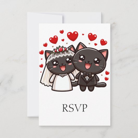 Fun Bride & Groom Wedding Cats Personalisierte UAW RSVP Karte (Vorderseite)