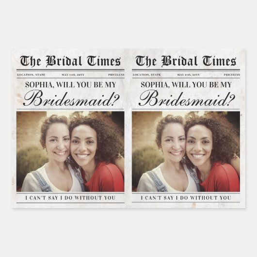 Fun Bridesmaid Vorschlag Zeitung Blume Bouquet Geschenkpapier Set (Vorderseite 2)