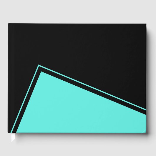 Fun Bright Aqua Geometric Wedge Black Background Gästebuch (Vorderseite)