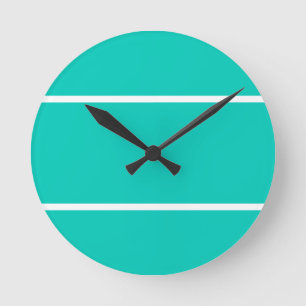 Fun Bright Aqua Mint zwei weiße Accessoires Streif Runde Wanduhr
