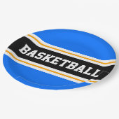 Fun Bright Blue Black Yellow BASKETBALL Streifen Pappteller (Schrägansicht)