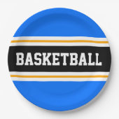 Fun Bright Blue Black Yellow BASKETBALL Streifen Pappteller (Vorderseite)