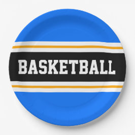 Fun Bright Blue Black Yellow BASKETBALL Streifen Pappteller