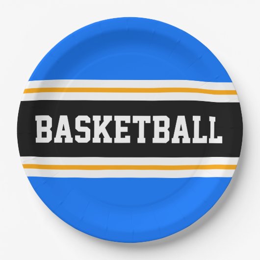 Fun Bright Blue Black Yellow BASKETBALL Streifen Pappteller (Vorderseite)