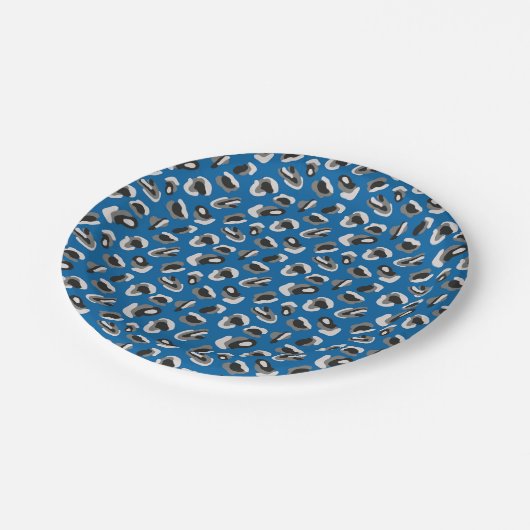 Fun Bright Blue Camouflage/Animal Print Muster Pappteller (Schrägansicht)