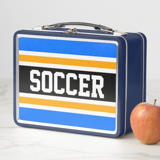 Fun Bright Blue Schwarz-weiß Yellow SOCCER Streife Metall Brotdose (Beispiel)