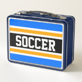 Fun Bright Blue Schwarz-weiß Yellow SOCCER Streife Metall Brotdose (Rückseite)